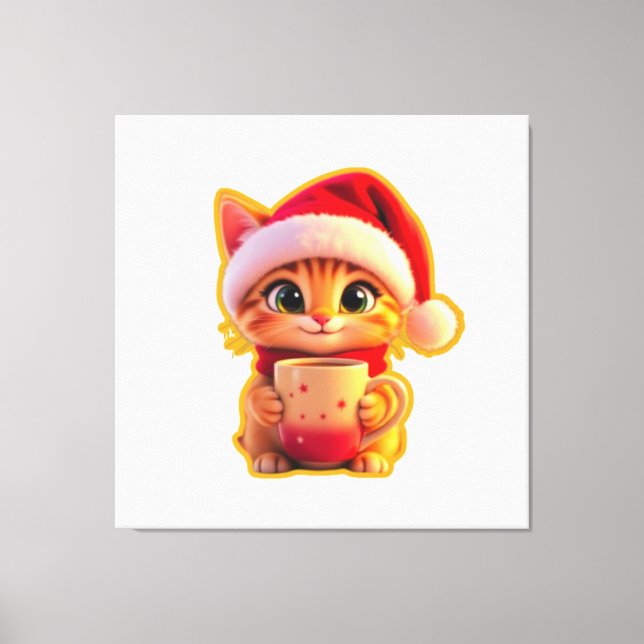 Toile **Cute Christmas Cat with Santa Hat – Funny Holida (Recto)