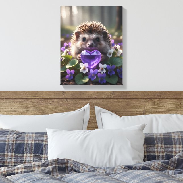 Toile Cute February Hedgehog with Amethyst Heart (Insitu(Chambre))