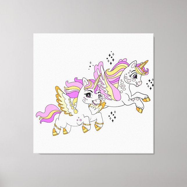 Toile Cute flying unicorns  (Recto)