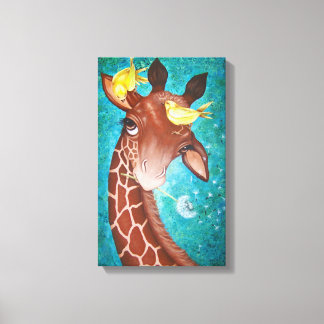 Toile Cute Giraffe avec peinture d'oiseaux