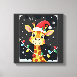 Toile Cute Giraffe Christmas Lights Santa Hat Xmas Pajam