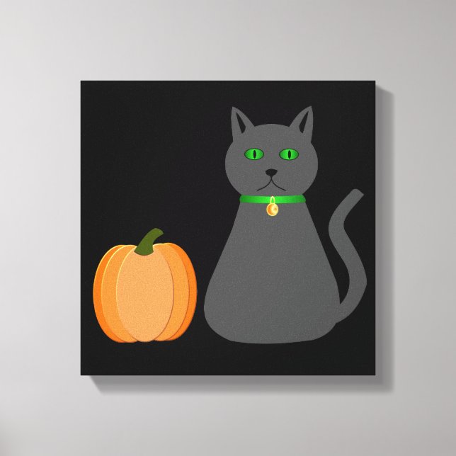 Toile Cute Halloween Chat et Citrouille (Recto)