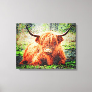 Toile Cute Highland Vache Aquarelle Peinture d'art