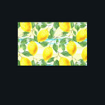 Toile Cute Hip Tropical Summer Lemon Fruit Motif<br><div class="desc">Belle aqua contemporaine bleu turquoise,  jaune et orange citron motif sur arrière - plan rayé aquarelle. Design hipster original,  branché,  moderne et fantaisiste pour l'élégant fashionista artistique ou l'art de la mode diva,  branché,  style rétro vintage ou amateur de motifs abstraits.</div>