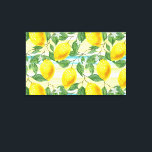 Toile Cute Hip Tropical Summer Lemon Fruit Motif<br><div class="desc">Belle aqua contemporaine bleu turquoise,  jaune et orange citron motif sur arrière - plan rayé aquarelle. Design hipster original,  branché,  moderne et fantaisiste pour l'élégant fashionista artistique ou l'art de la mode diva,  branché,  style rétro vintage ou amateur de motifs abstraits.</div>