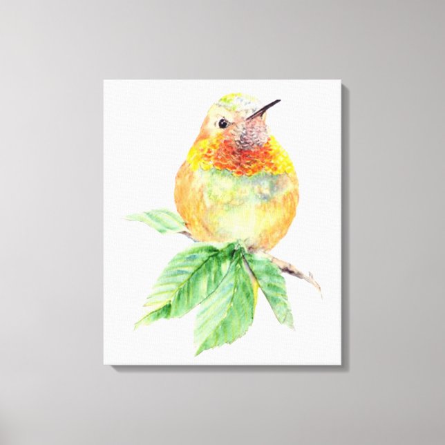 Toile Cute Hummingbird Watercolor Painting Wildlife Art (Recto)