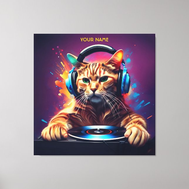 Toile Cute Imaginaire Chat DJ Vinyl (Recto)