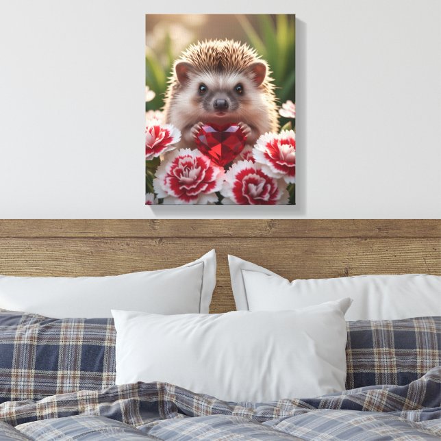 Toile Cute January Hedgehog with Garnet Heart (Insitu(Chambre))