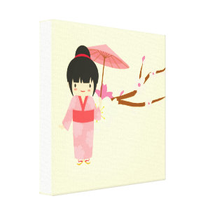 Toile Cute japonaise rose cerise Blossom Geisha