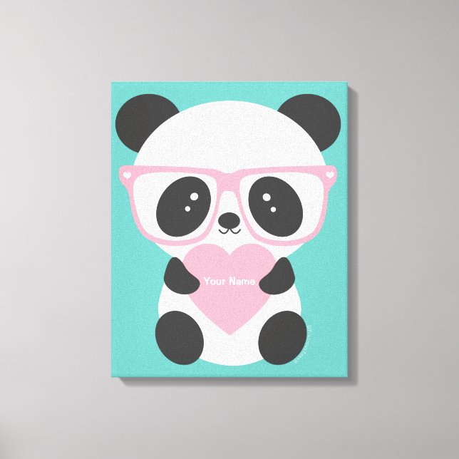 Toile Cute Kawaii Panda Ours Coeur rose (Recto)