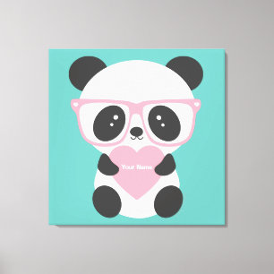Toile Cute Kawaii Panda Porte Coeur Rose 