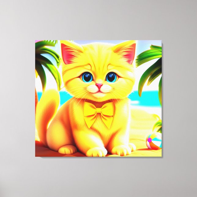 Toile Cute Kitten Chat à la plage (Recto)