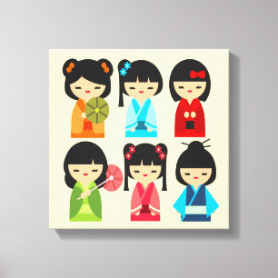 Toile Cute Kokeshi poupées japonaises