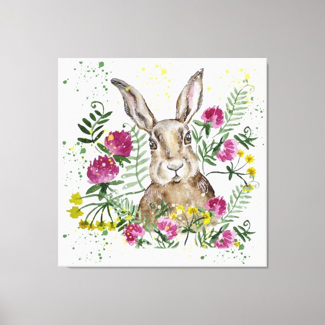 Toile Cute lapin en fleurs d'aquarelle (Recto)
