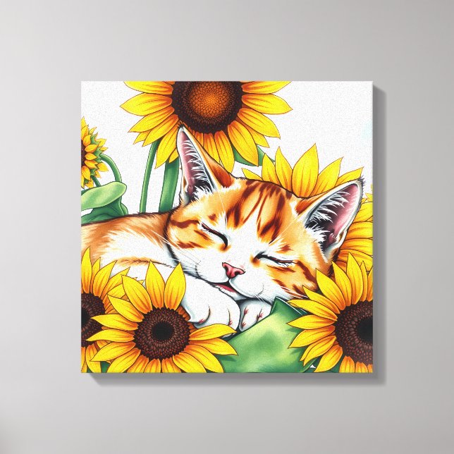 Toile Cute Napping Kitten and Sunflowers (Recto)