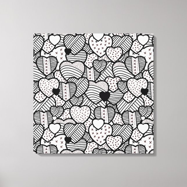 Toile Cute noir blanc coeurs motif (Recto)