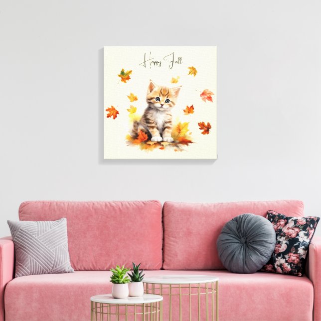 Toile Cute Orange Tabby Kitten dans les feuilles d'autom (Insitu(Salon))