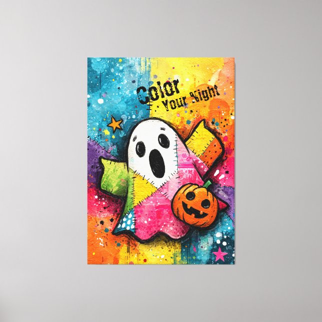 Toile Cute Patchwork Ghost Colorful Splatter Art (Recto)
