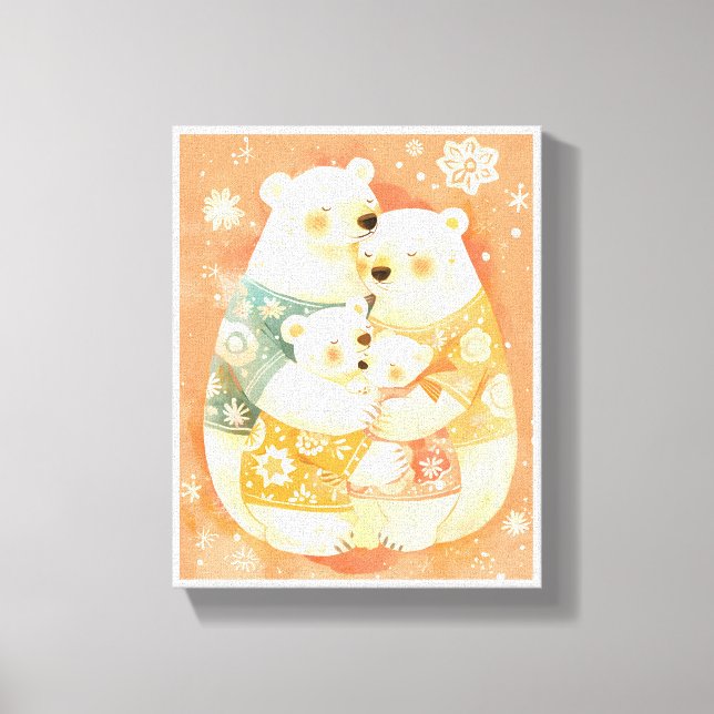 Toile Cute Polar Bear Family Vertical Poster Wall Art (Recto)