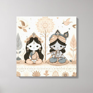 Toile Cute Radhe Krishna Mandala Wall Art | Spiritual