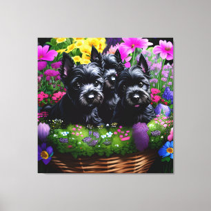 Toile Cute Scottie Terrier Puppies dans un panier 6