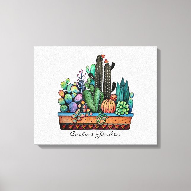 Toile Cute Watercolor Cactus Garden (Recto)