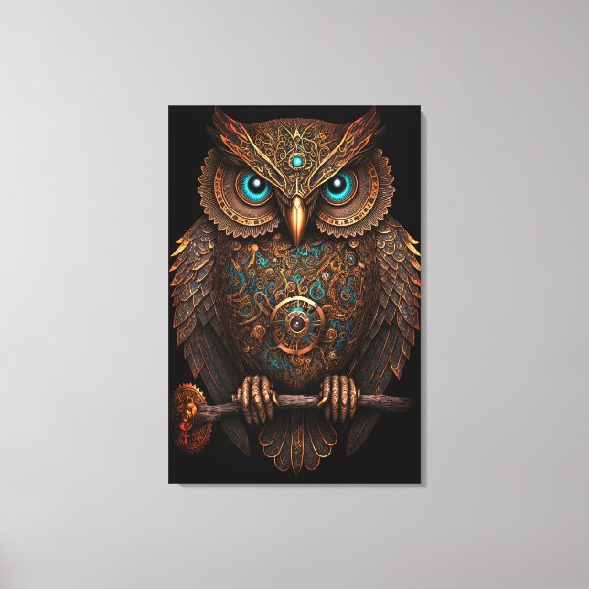 Toile Cyberpunk Owl Steampunk Metal Bird Imaginaire (Recto)