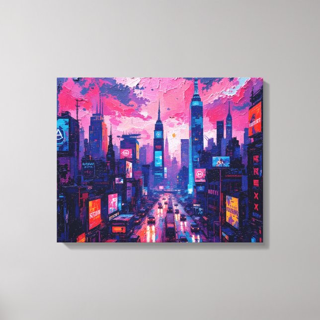 Toile Cyberpunk Skyline Canvas Wall Art | Futuriste (Recto)