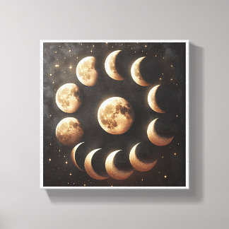 Toile Cycle des phases lunaires célestes - Or mystique e