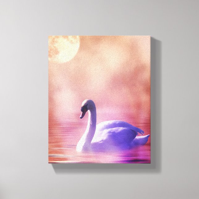 Toile Cygne blanc flottant sur un lac brumeux (Recto)