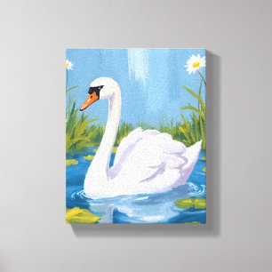Toile Cygne blanc   Peinture d'oiseau à l'aquarelle sur 