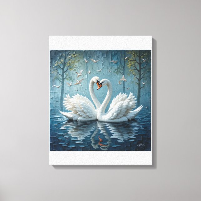 Toile cygnes blancs sur le lac (Recto)