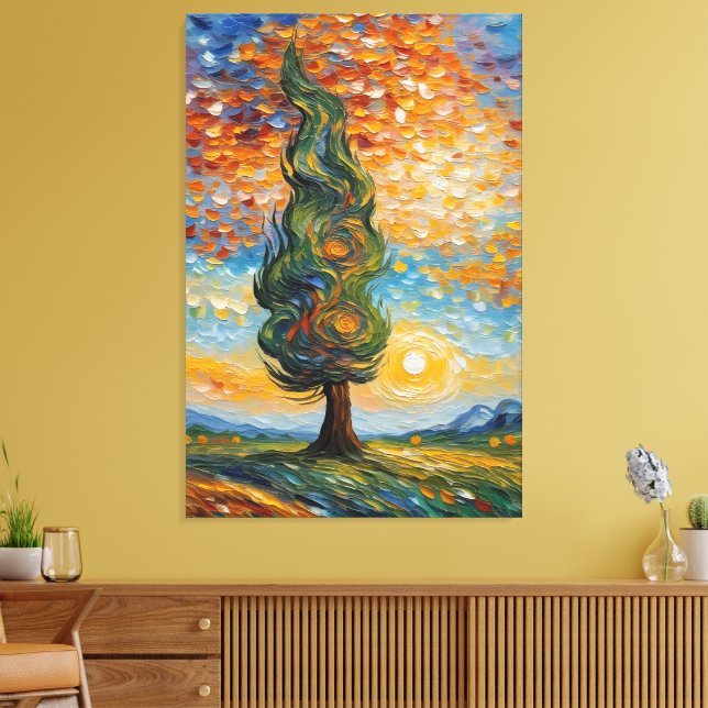 Toile Cyprès chuchotant au coucher du soleil (Insitu(Salon))