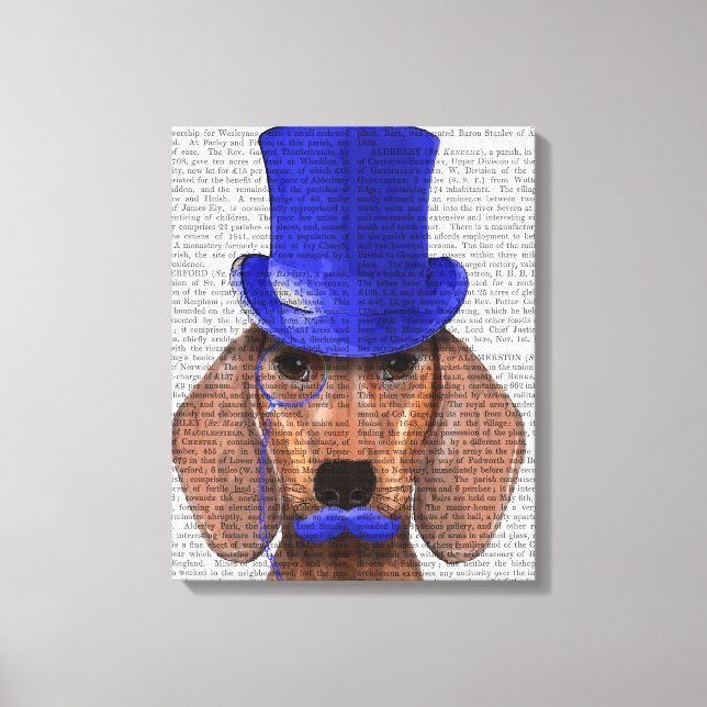 Toile Dachshund avec chapeau bleu et moustache bleue (Recto)