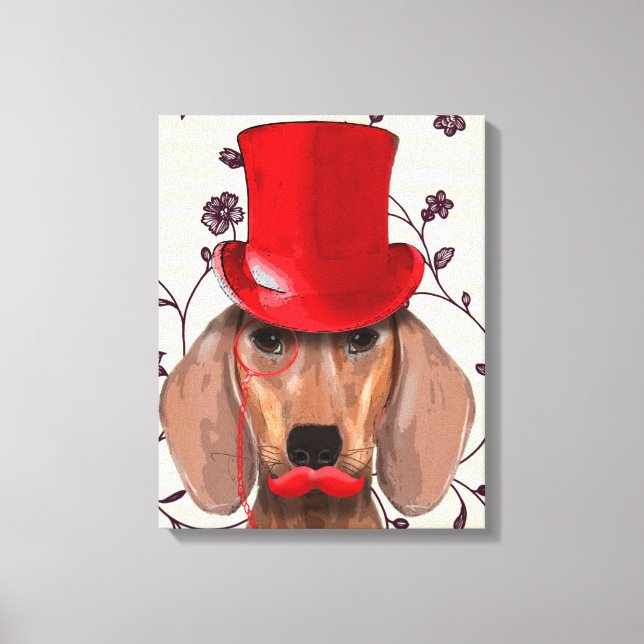 Toile Dachshund Avec Chapeau Rouge Haut (Recto)