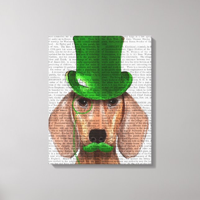 Toile Dachshund avec chapeau vert et moustache (Recto)