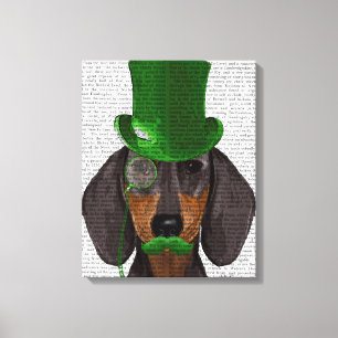 Toile Dachshund avec Chapeau Vert Haut Chapeau Noir Tan