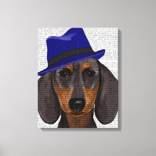 Toile Dachshund Avec Trilby Bleu