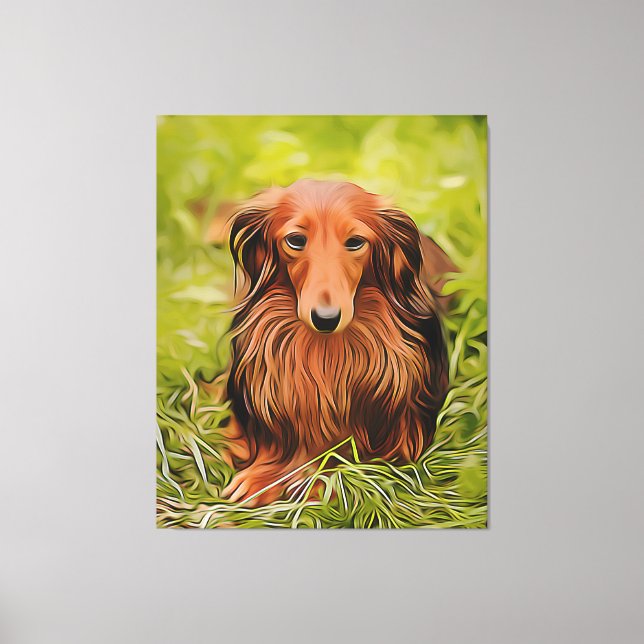 Toile Dachshund Brown Wiener Sur L'Herbe Dans Le Jardin  (Recto)