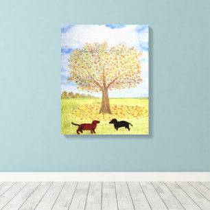 Toile Dachshund Chien Autumn Tree Walk