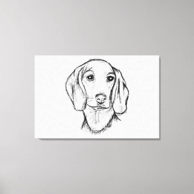 Toile dachshund hand drawn sketch black white puppy dog  (Recto)