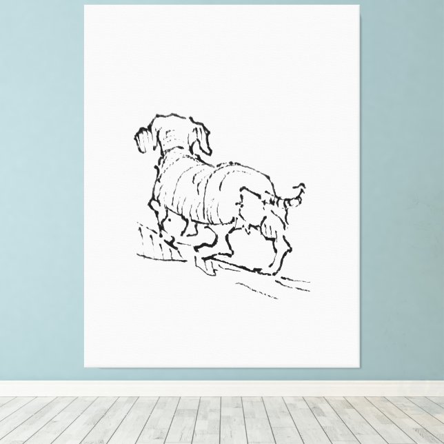 Toile Dachshund Joyeux – Illustration de Chien Saucisse (Insitu (Plancher de Bois))