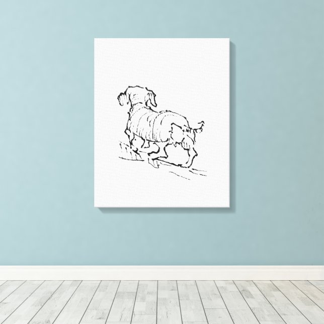 Toile Dachshund Joyeux – Illustration de Chien Saucisse (Insitu (Plancher de Bois))