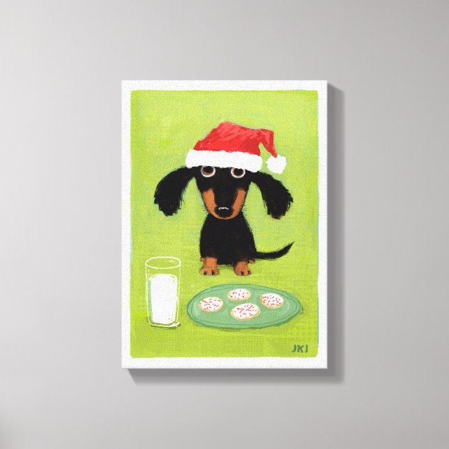 Toile Dachshund Santa Clause amusante avec le lait et le (Recto)