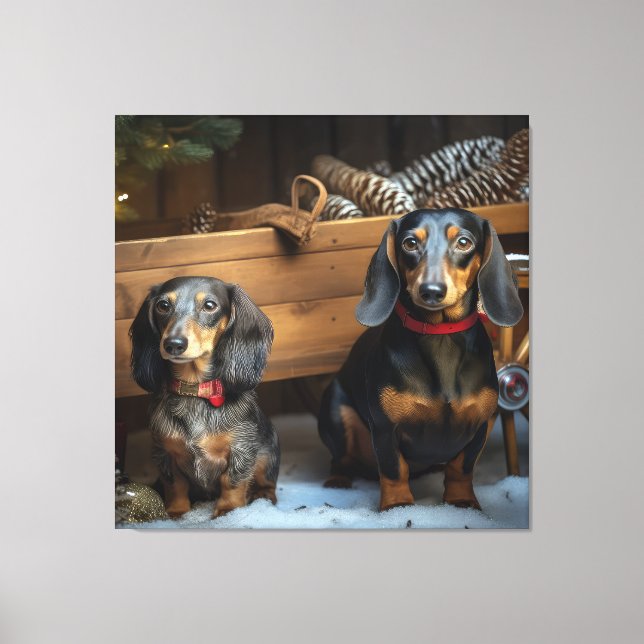 Toile Dachshund Snows Sleigh Décor de Noël (Recto)