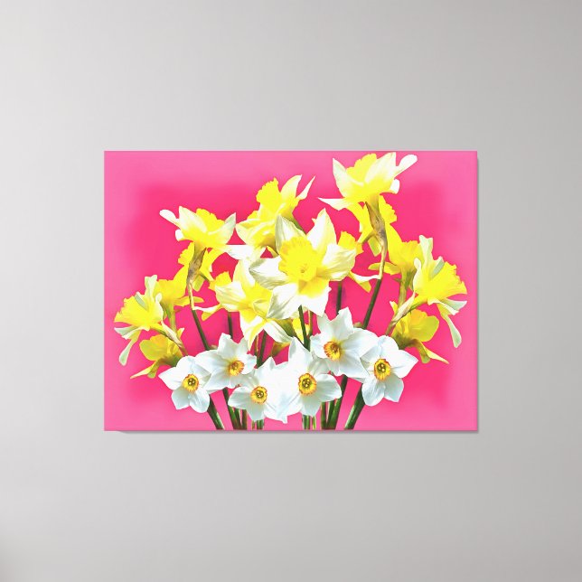 Toile Daffodiques Jaunes Et Blanc Narcissi Viva Magenta (Recto)