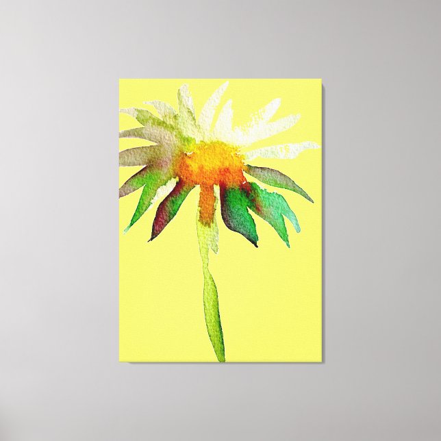 Toile Daisy moderne aquarelle art sur jaune (Recto)