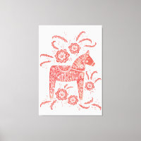 Dala suédois Cheval Rouge et Blanc Art populaire