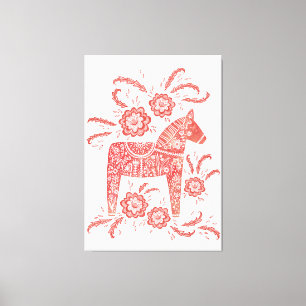 Toile Dala suédois Cheval Rouge et Blanc Art populaire