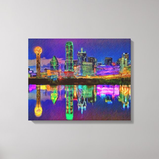 Toile Dallas Skyline à la nuit Chrome Edité Canvas Art (Recto)